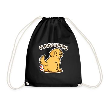 Fluffy butt – Cute dog with fluffy buttocks - Drawstring Bag - black - Front