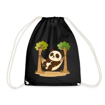 Panda in Hammock – Relaxed Animal Motif - Drawstring Bag - black - Front