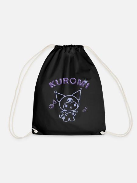 Kuromi Outline Design Mit Lila Chrome Schriftzug - Turnbeutel - Schwarz