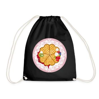 Golden waffles with fruit and cream motif - Drawstring Bag - black - Front