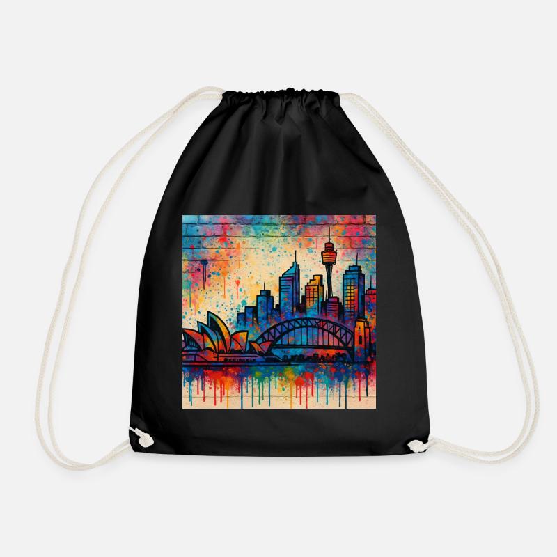 Graffiti art of Sydney's skyline - Drawstring Bag - black
