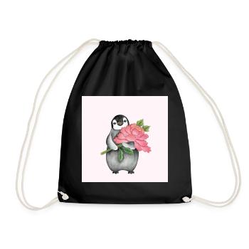 Niedlicher Pinguin mit Pfingstrose - Turnbeutel - Schwarz - Vorne