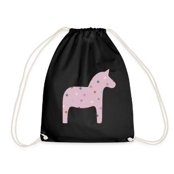 Dala Horse Dots Dots Scandinavian Decoration Scandinavian - Drawstring Bag - black - Front