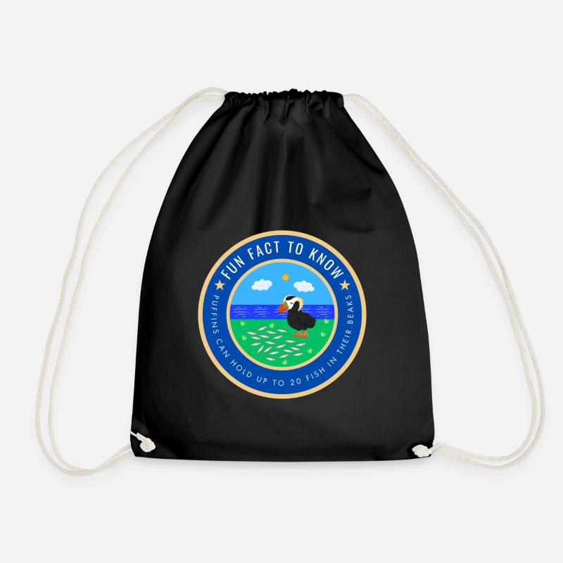 Puffins can hold up to 20 fish in their beaks - Drawstring Bag - black