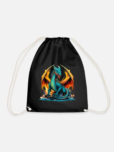 Dragon Fantasy Magic Mysticism Mythology Creature - Drawstring Bag - black