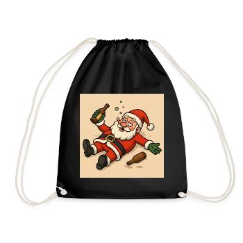 Humorvoller Weihnachtsmann mit Flaschentrinken - Turnbeutel - Schwarz - Vorne