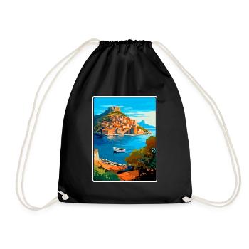 Monemvasia Griechenland Vintage-Reiseplakat Stadtbild - Turnbeutel - Schwarz - Vorne