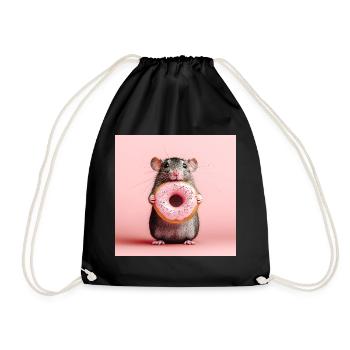 Cute mouse with colorful donut - Drawstring Bag - black - Front