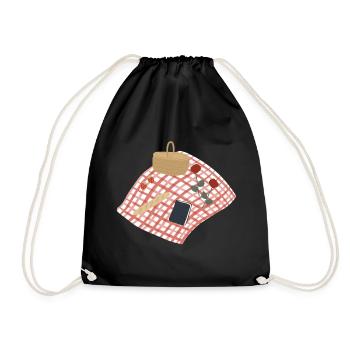 Rustic Picnic Scene Illustration - Drawstring Bag - black - Front