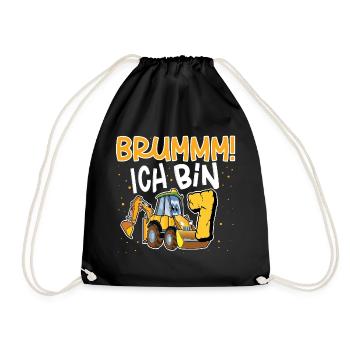 7. Geburtstag Bagger - Turnbeutel - Schwarz - Vorne