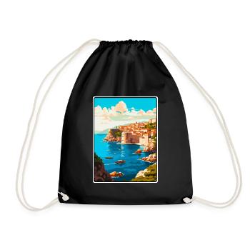 Dubrovnik Croatia Vintage Travel Poster Cityscape - Drawstring Bag - black - Front