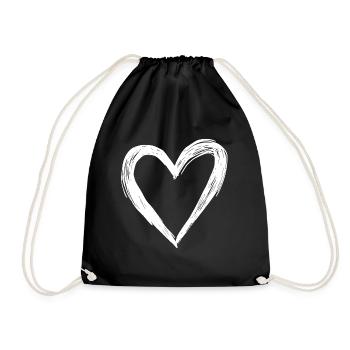 Hand-drawn heart in black and white - Drawstring Bag - black - Front