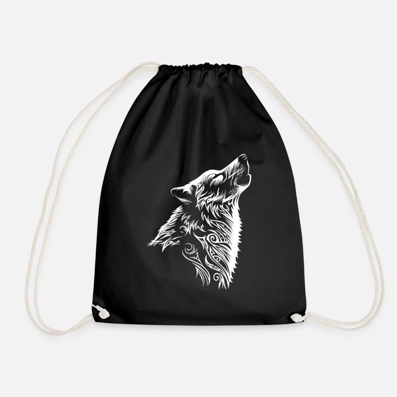 Wolf Tribal Wolfskopf Tattoo - Turnbeutel - Schwarz