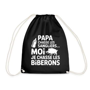 Humor Parent Child Hunting Wild Boars - Drawstring Bag - black - Front