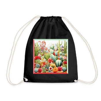 Embroidery cacti collection garden landscape - Drawstring Bag - black - Front
