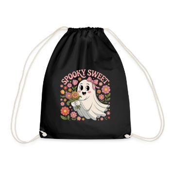 Cute ghost motifs with flower wreath - Drawstring Bag - black - Front