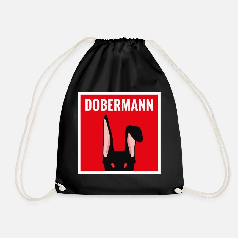 Humorous Doberman Rabbit - Drawstring Bag - black