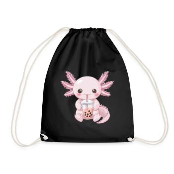 Kawaii Anime Axolotl Bubble Tea Boba Tea - Turnbeutel - Schwarz - Vorne