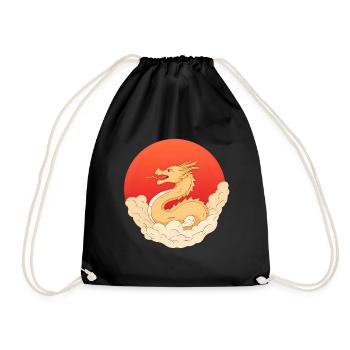 Goldener Drache – Japan Anime Sonne & Wolken - Turnbeutel - Schwarz - Vorne
