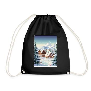 Megève France Chalet Enneigé Alpin Village Affiche - Sac de sport léger - noir - Devant