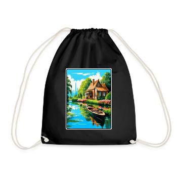 Giethoorn Riverside Cottage in Summer Bloom - Drawstring Bag - black - Front