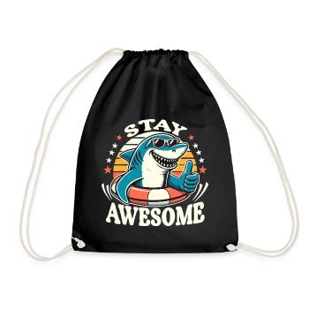 Stay Awesome Shark Cartoon Summer Motif - Drawstring Bag - black - Front