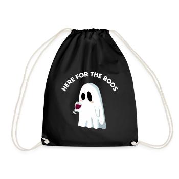 Here for the Boos – Funny Ghost Pun - Drawstring Bag - black - Front