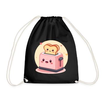 Grille-pain gai kawaii avec toast et cœurs - Sac de sport léger - noir - Devant