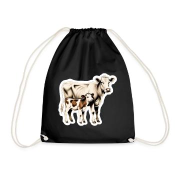 Kuh mit Kalb – Zeitlose Bauernhof-Illustration - Turnbeutel - Schwarz - Vorne