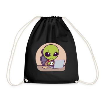 Stressed alien at desk with coffee - Drawstring Bag - black - Front