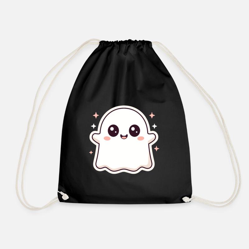 Kawaii Ghost with Glitter – Halloween Cute - Drawstring Bag - black