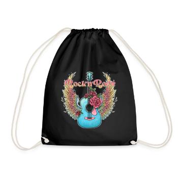 Blue Guitar Wings Roses Rock’n’Roll - Drawstring Bag - black - Front