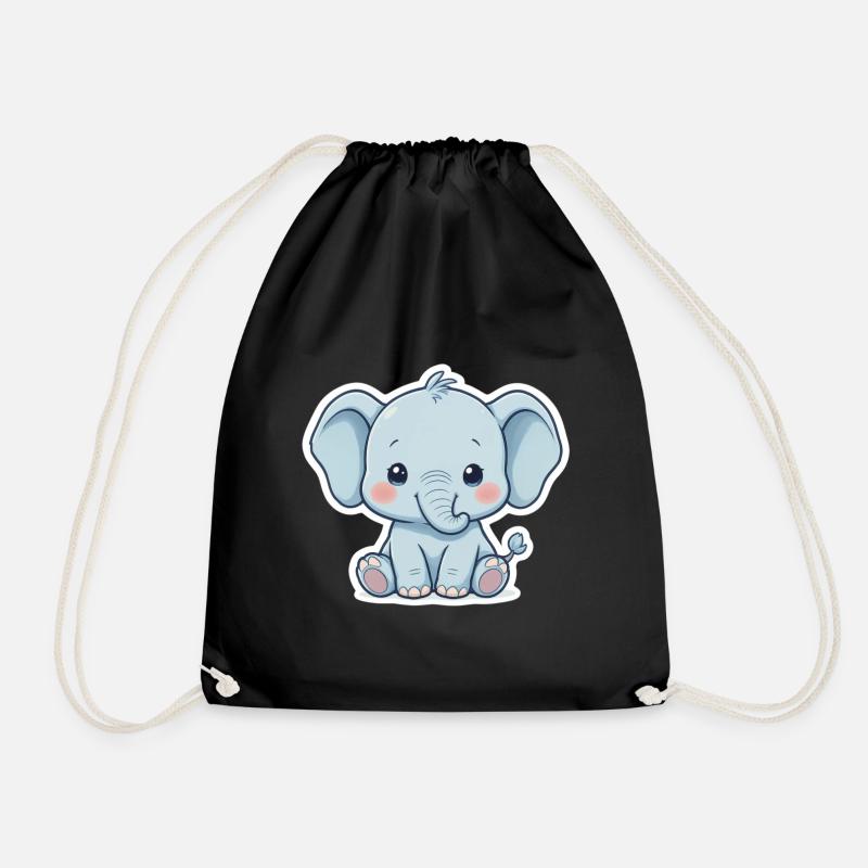 Blue Baby Elephant Sticker - Drawstring Bag - black
