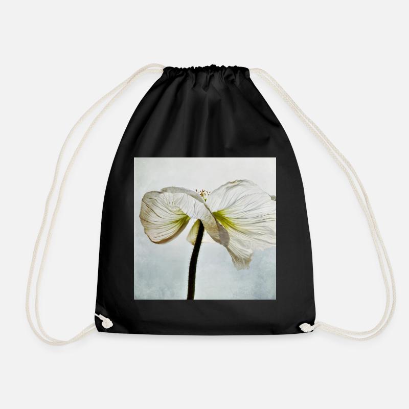 White poppy flower - Drawstring Bag - black
