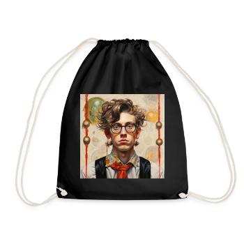 Young man in vintage style glasses tangled hair - Drawstring Bag - black - Front