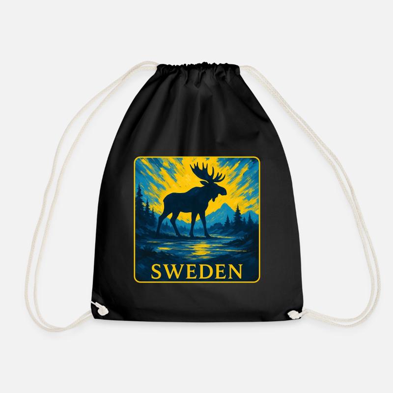 Schweden Elch Silhouette Design - Turnbeutel - Schwarz