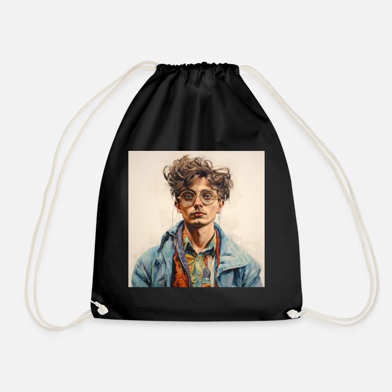 Watercolor Portrait Glasses Jacket - Drawstring Bag - black