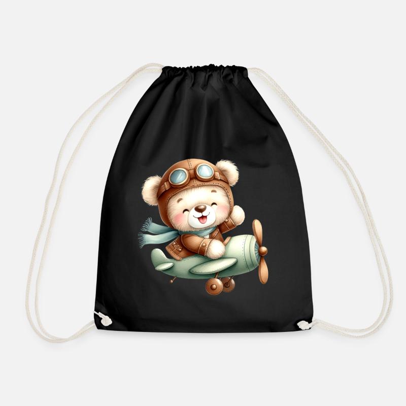 Flieger-Teddy - Turnbeutel - Schwarz