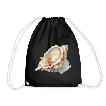 Watercolor Seashell with Pearl - Drawstring Bag - black - Front