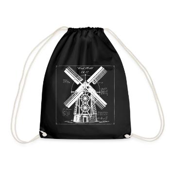 Windmill Blueprint Vintage - Drawstring Bag - black - Front