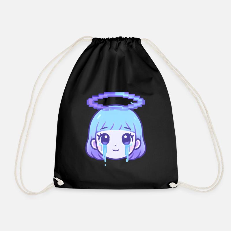 Pixel Halo Crying Girl - Drawstring Bag - black
