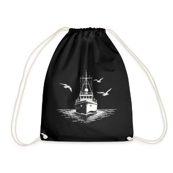 Fishing Cutter Trawler Fishing Sea - Drawstring Bag - black - Front