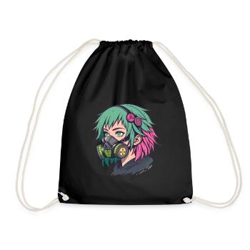 Neon Gasmask Punk Portrait - Drawstring Bag - black - Front