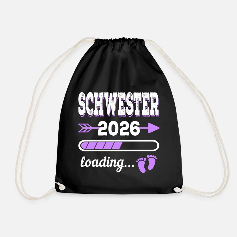 Schwester 2026 Loading Geburt Geschenkidee - Turnbeutel - Schwarz