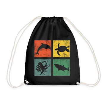 Meerestiere Ozean Delfin Schildkröte Oktopus - Turnbeutel - Schwarz - Vorne