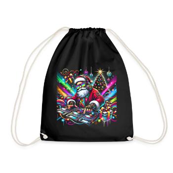 Neon Santa DJ Weihnachtspuls - Turnbeutel - Schwarz - Vorne