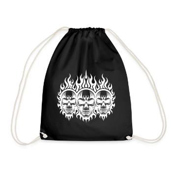 Three Fierce Skull Flames Tattoo Tribal Style - Drawstring Bag - black - Front