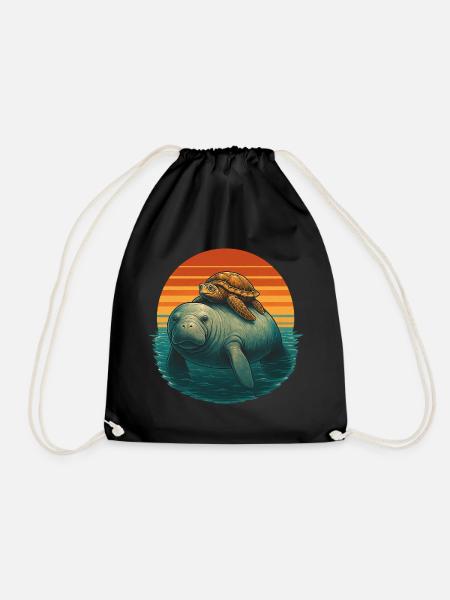Manatee Schildkröte Ozean Freunde - Turnbeutel - Schwarz