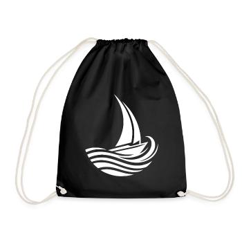 Minimalist maritime sailboat meets wave - Drawstring Bag - black - Front