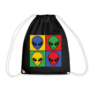 Aliens Pop Art Pop Art Alien Heads Alien Faces - Drawstring Bag - black - Front